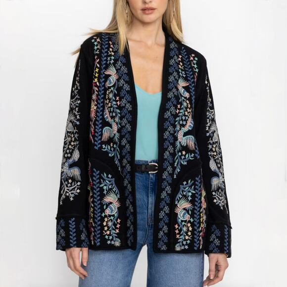Johnny Was Biya Voletta Cardigan - Black - Multicolor Embroidery - Size 2X - Picture 2 of 6